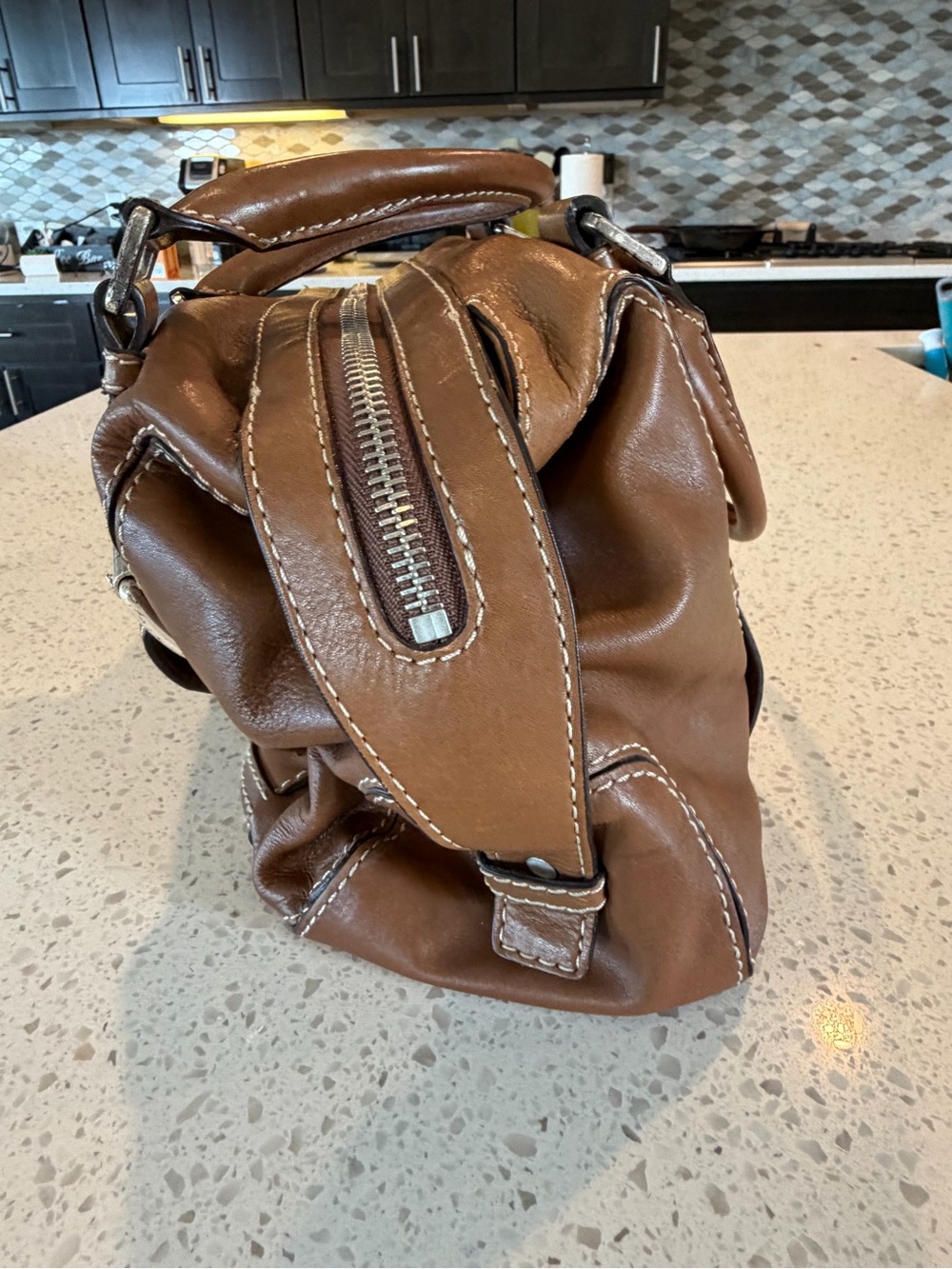 Michael Kors Brown Leather Satchel with Silver Hardware - Picture 3 of 9